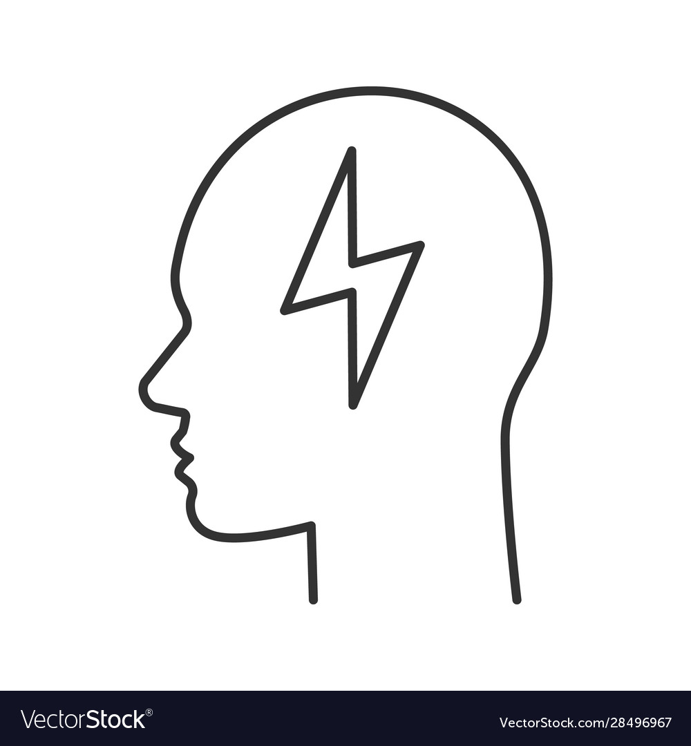 Human head with energy symbol linear icon