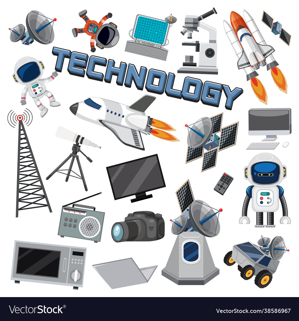 Technology text icon with elements vector image Technology text icon with elements