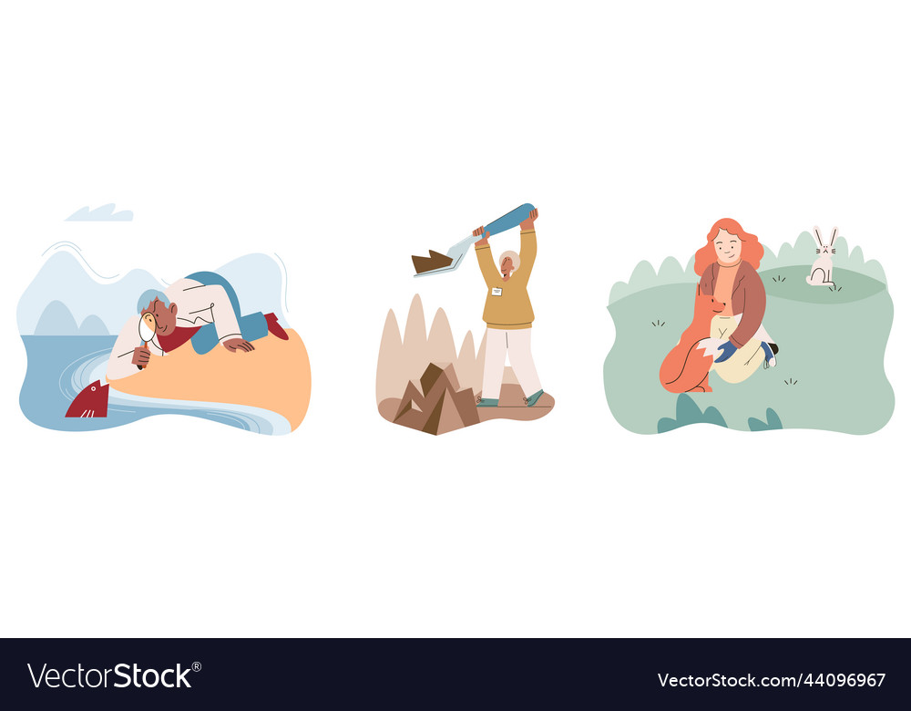 Zoologist study forest wild animals Royalty Free Vector