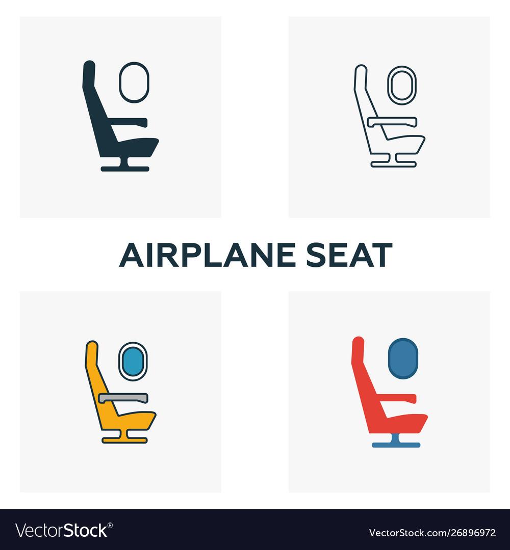 Airplane seat icon set four elements in different