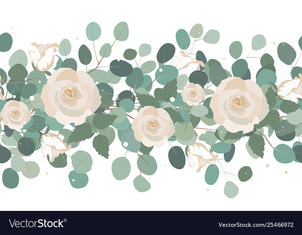 Elegant seamless border from roses and eucalyptus Vector Image