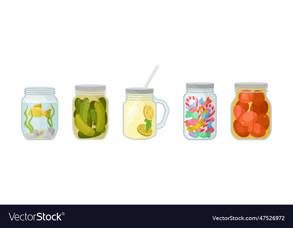 Glass jars with different objects inside
