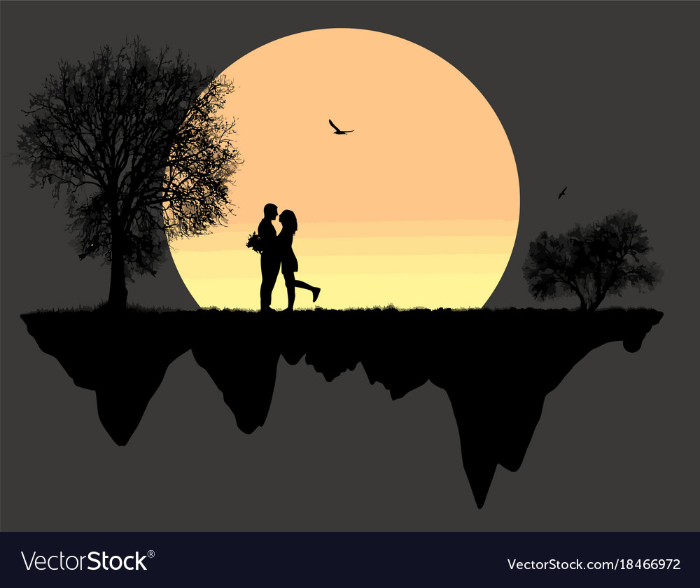 Lovers in front a full moon