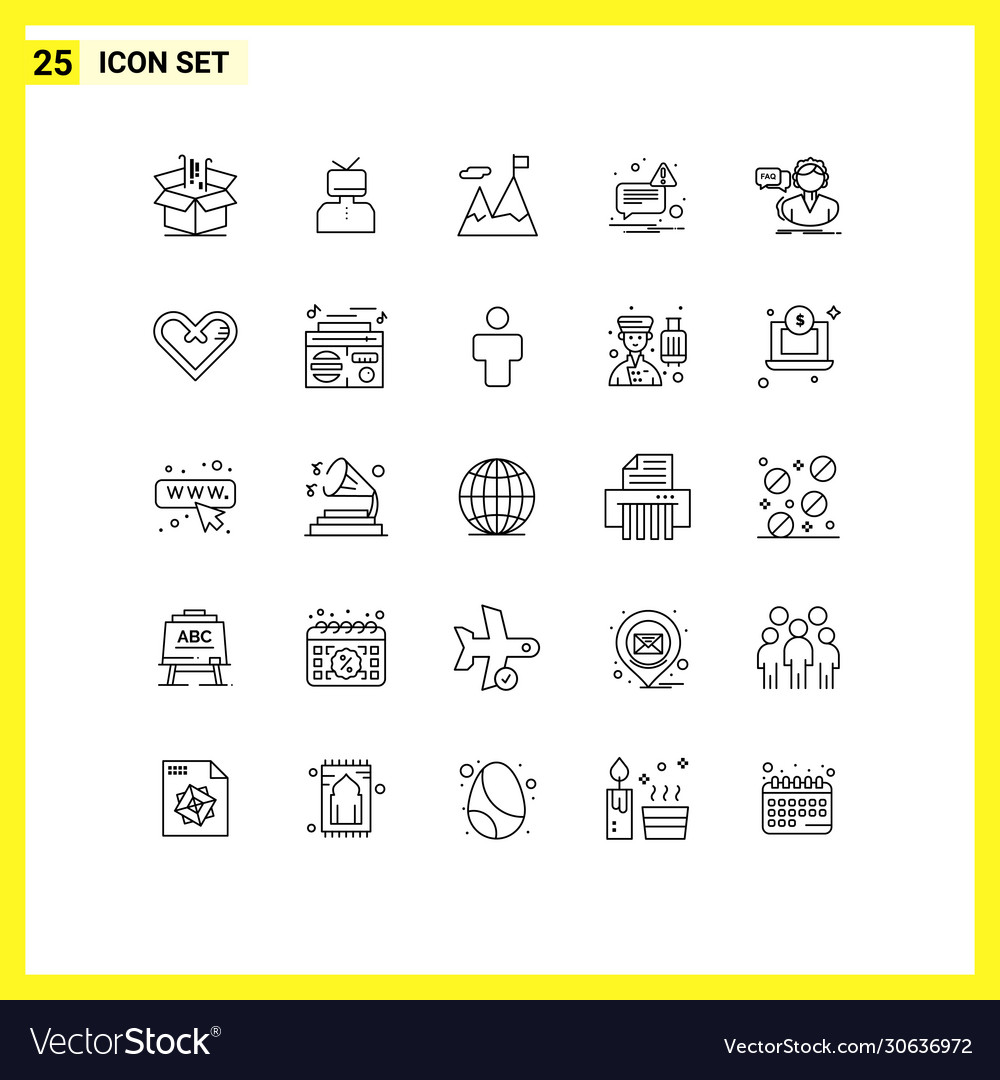 Modern set 25 lines and symbols such as faq
