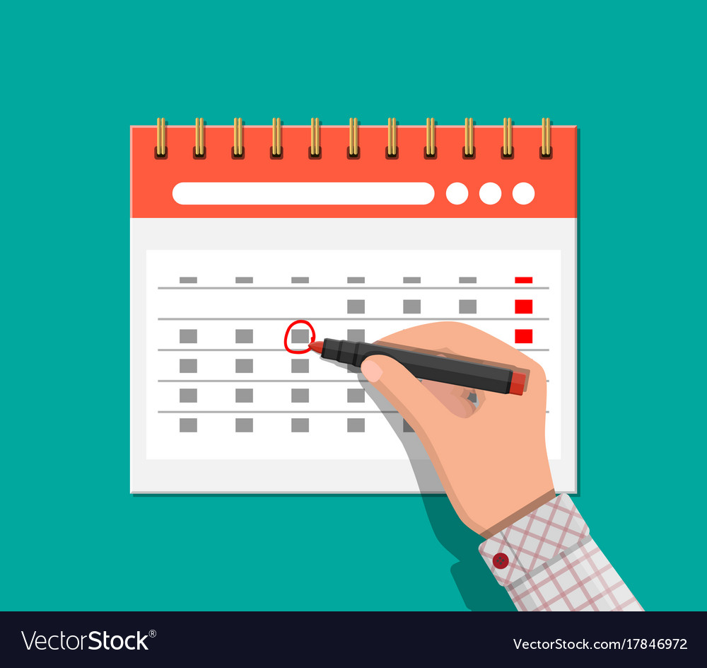 Paper spiral wall calendar hand with pen