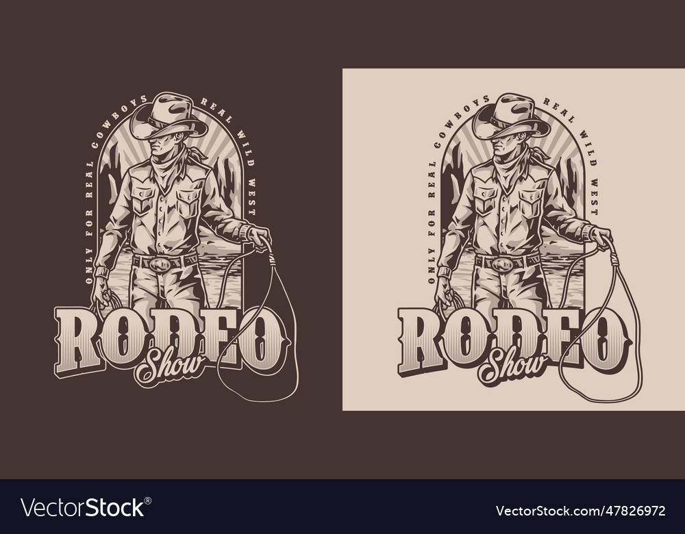 Rodeo show monochrome vintage sticker Royalty Free Vector