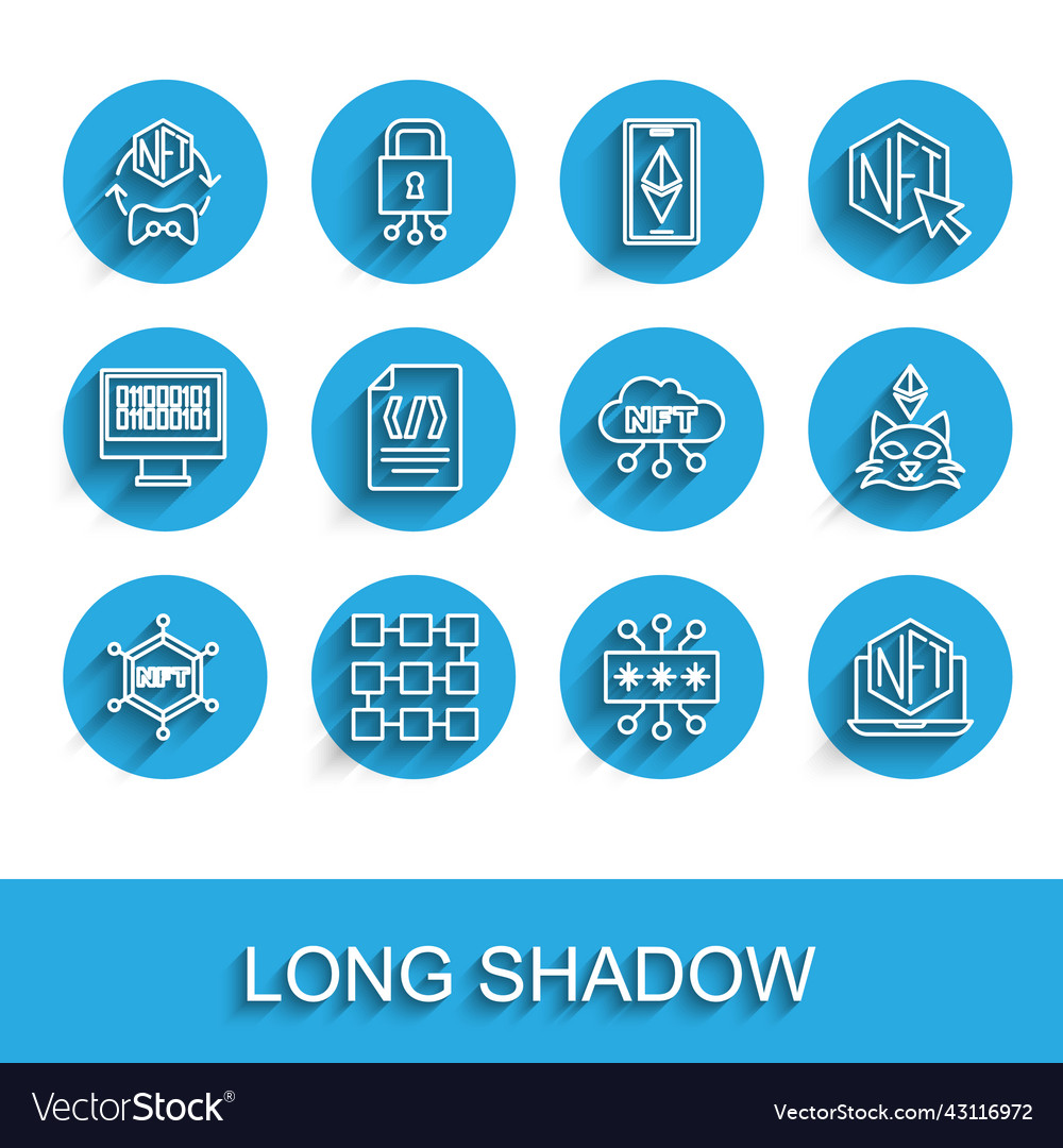 Set line nft blockchain technology digital crypto vector image Set line nft blockchain technology digital crypto