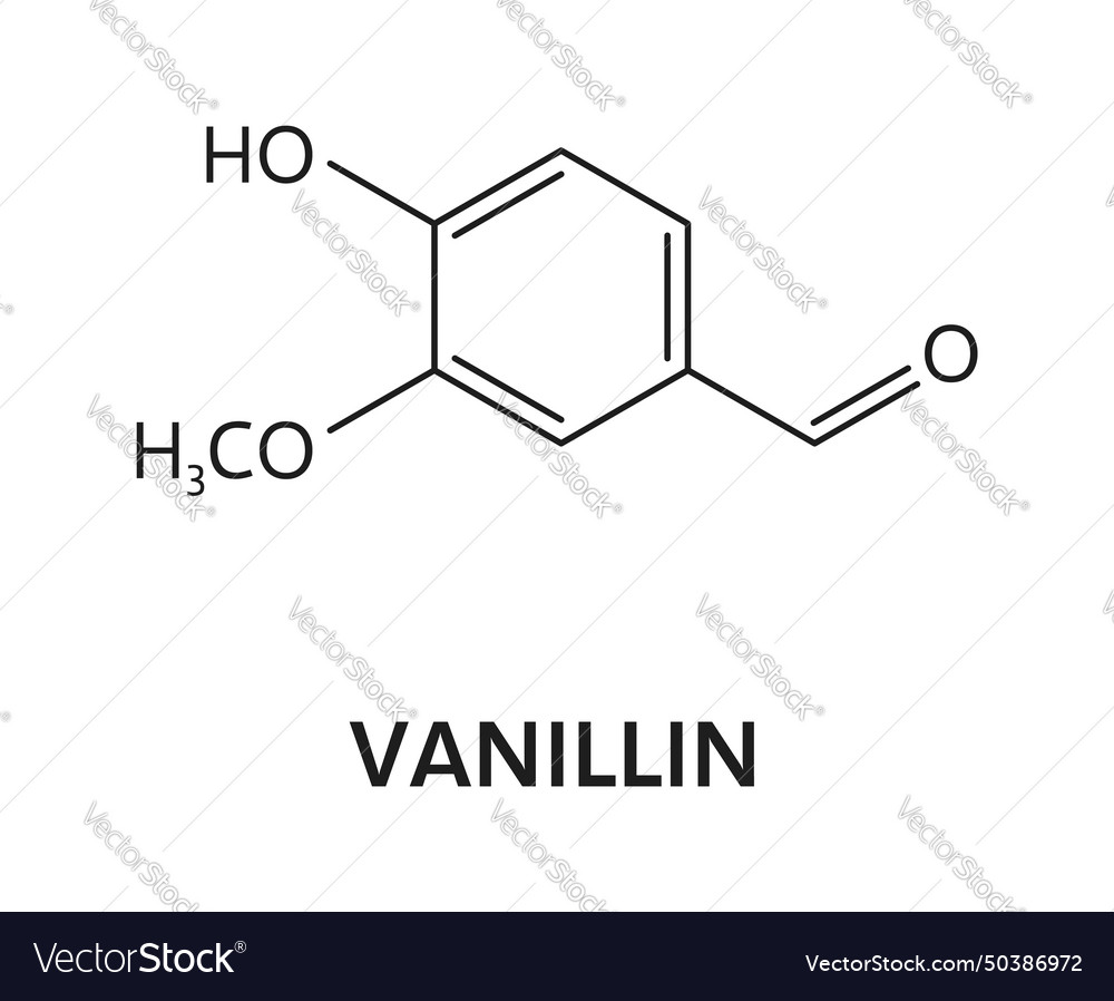 Vanillin molecule formula of chocolate ingredient Vector Image