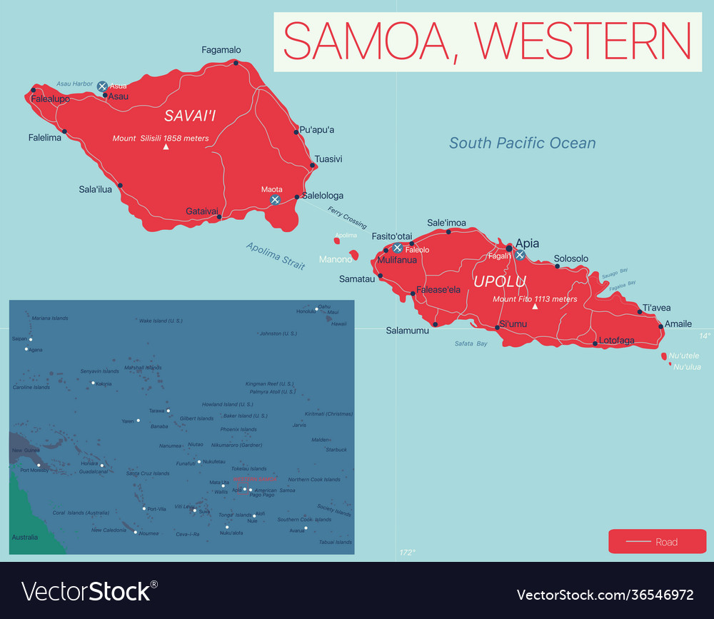 Western samoa detailed editable map