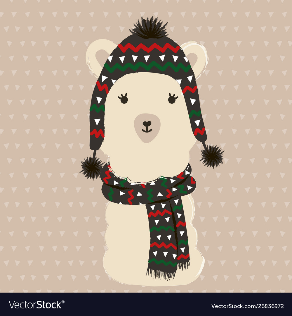 Winter llama in a hat and scarf cute lama fashion