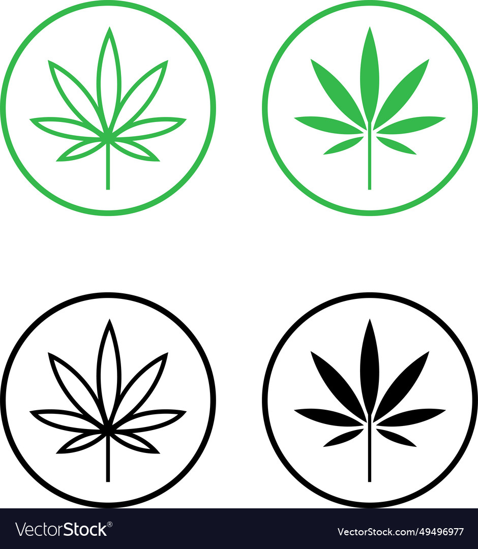 Cannabis leaf icon set hemp marijuana symbol