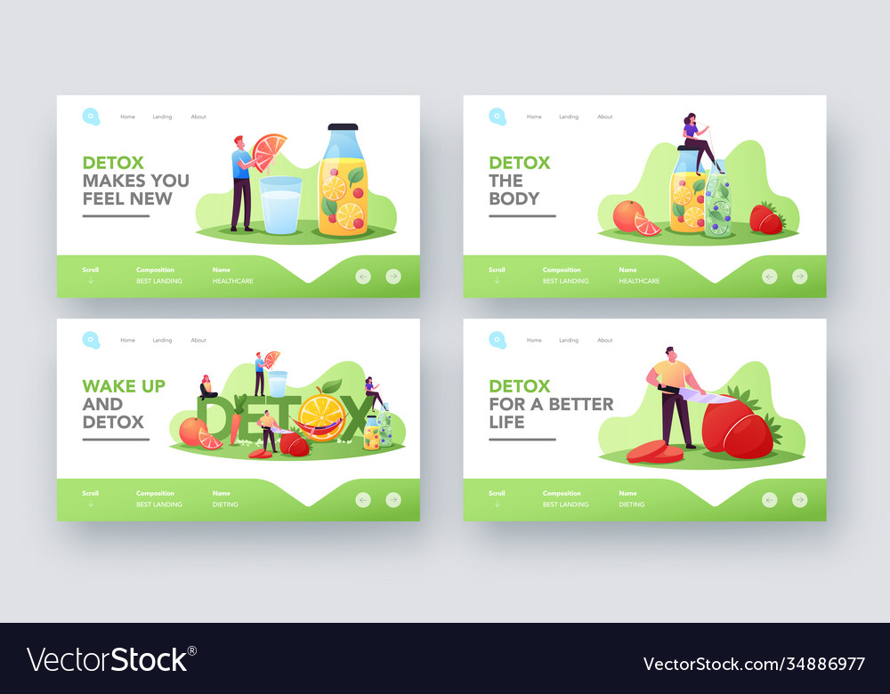 Detox landing page template set tiny characters Vector Image Detox landing page template set tiny characters