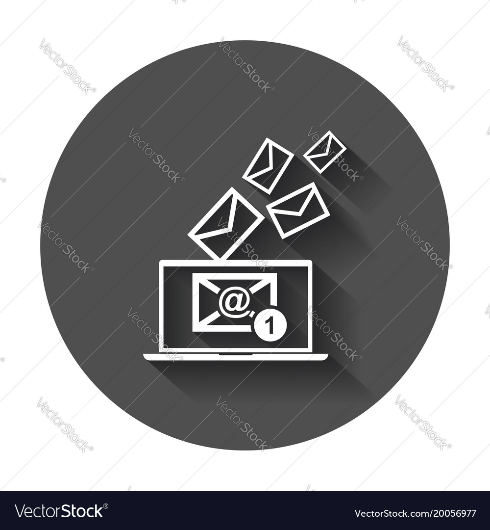 Email message on laptop in flat style with long