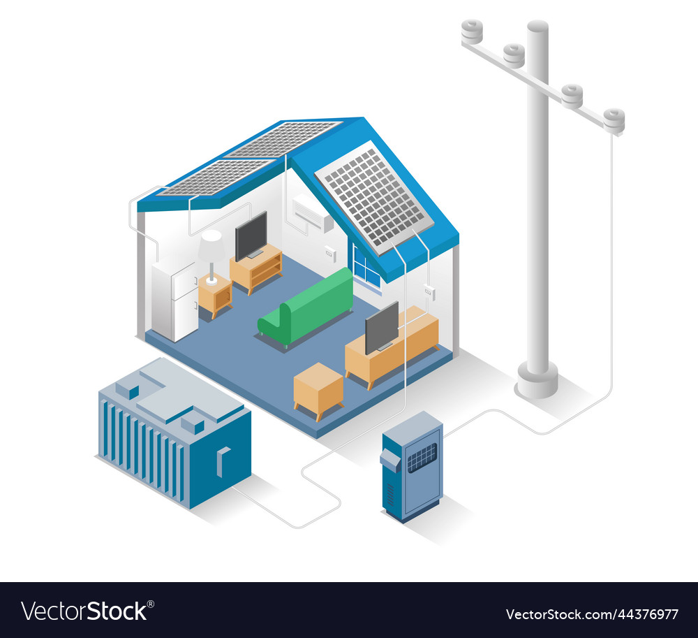 Flat isometric concept smart home with solar