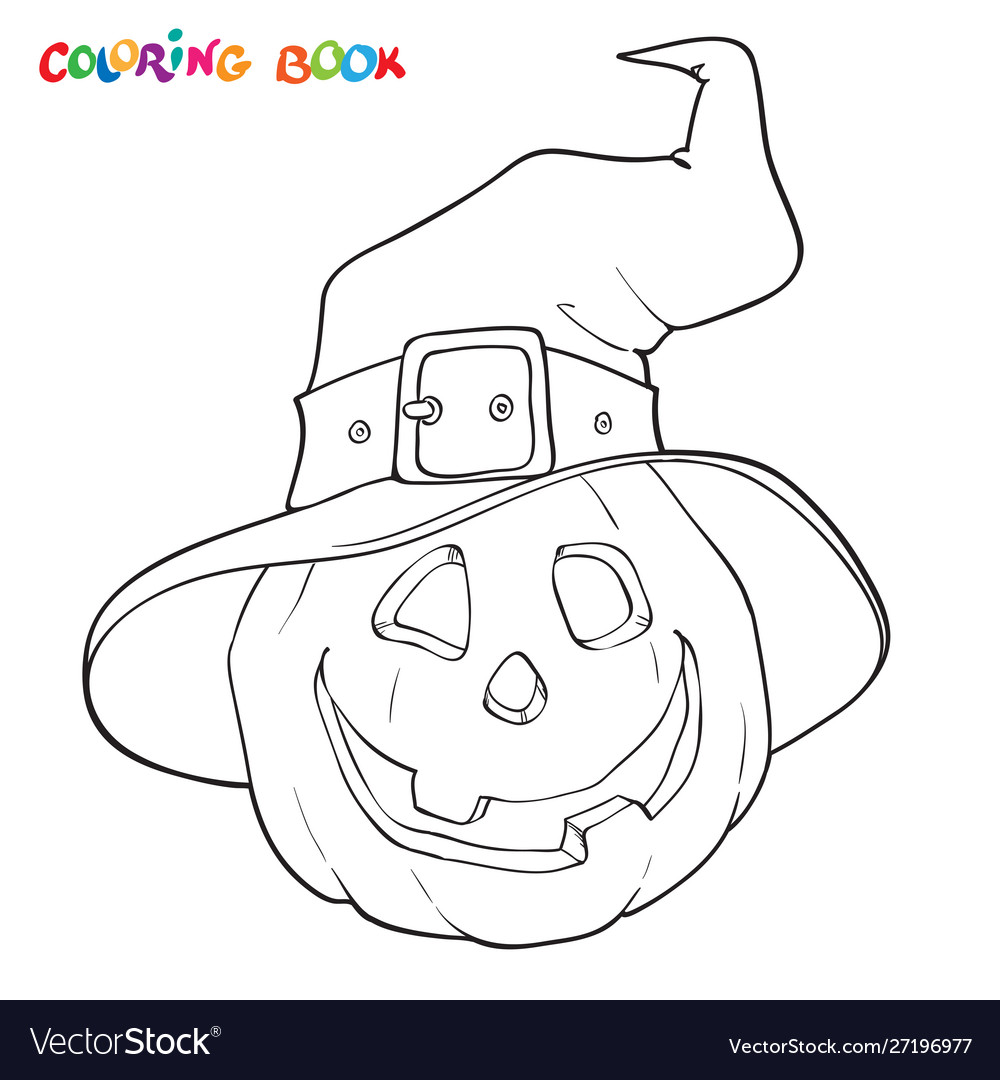 Halloween Coloring Book Pumpkin In Hat Royalty Free Vector - Halloween Coloring Book Pumpkin In Hat Royalty Free Vector