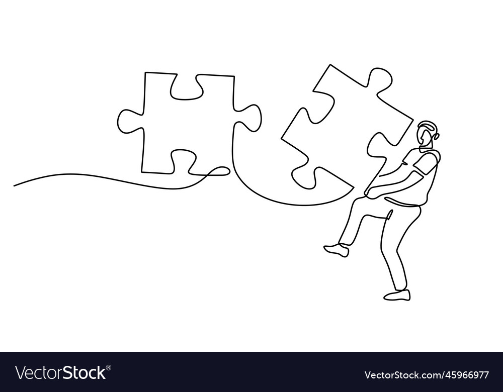 One single line of man bring puzzle isolated Vector Image One single line of man bring puzzle isolated