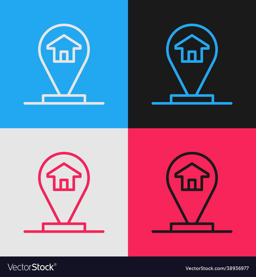 Pop art line map pointer with house icon isolated vector image Pop art line map pointer with house icon isolated