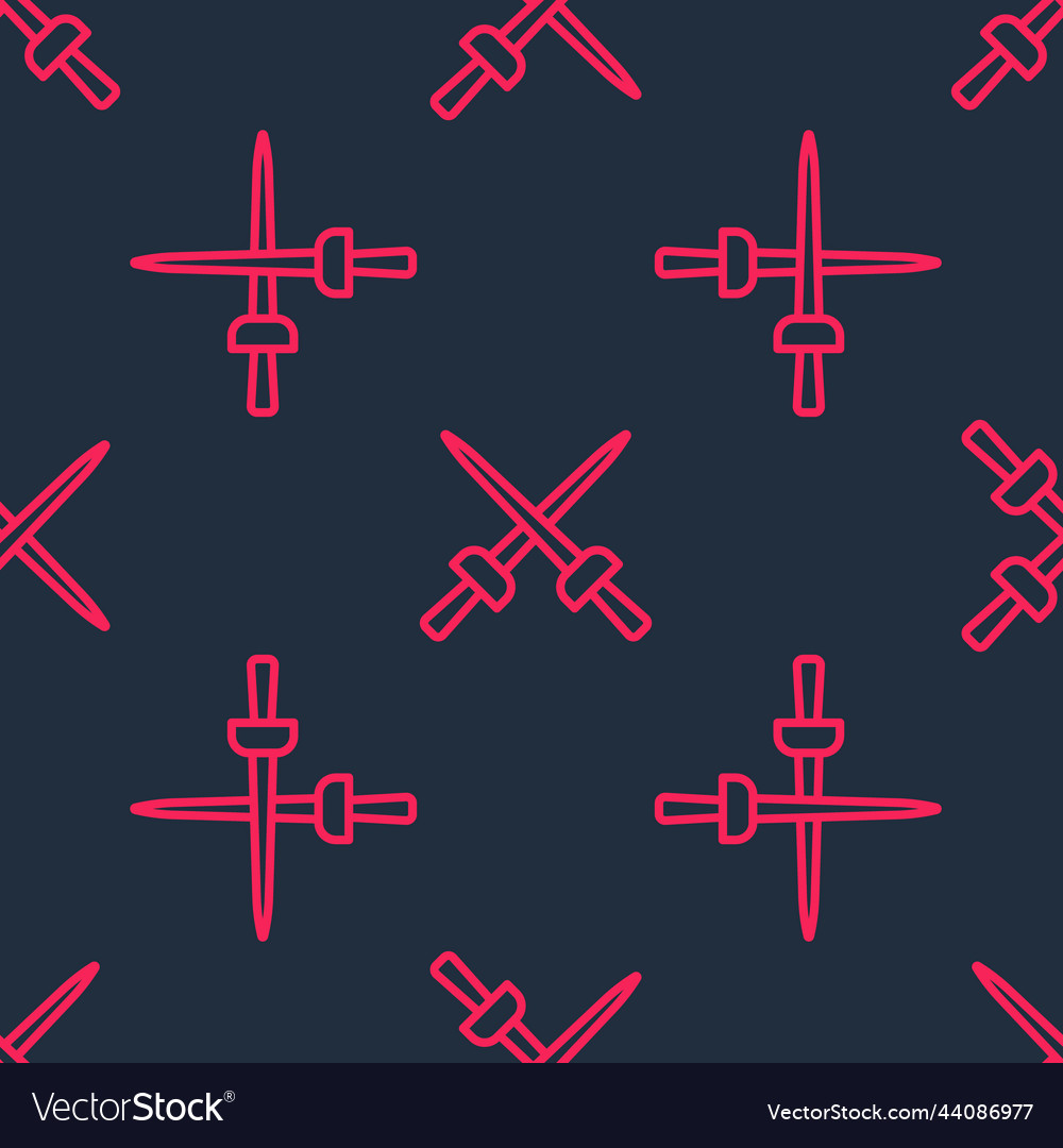Red line fencing icon isolated seamless pattern