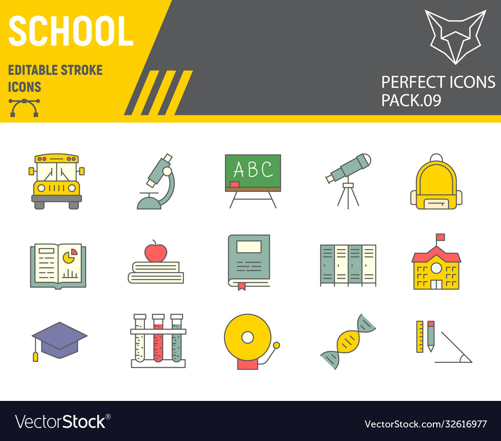 School color line icon set education symbols