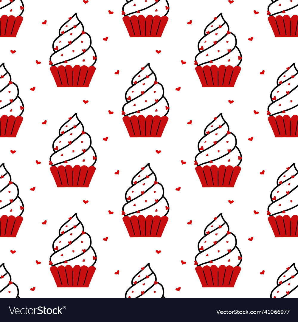 Seamless pattern with cupcakes vector image Seamless pattern with cupcakes