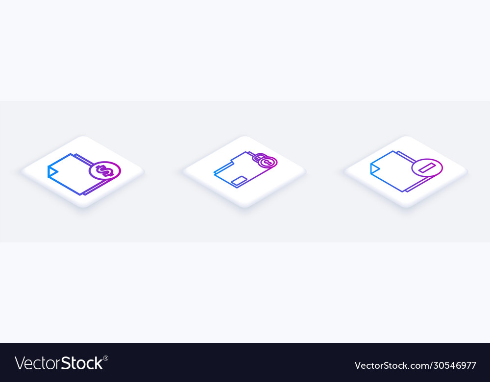 Set isometric line finance document folder Vector Image Set isometric line finance document folder