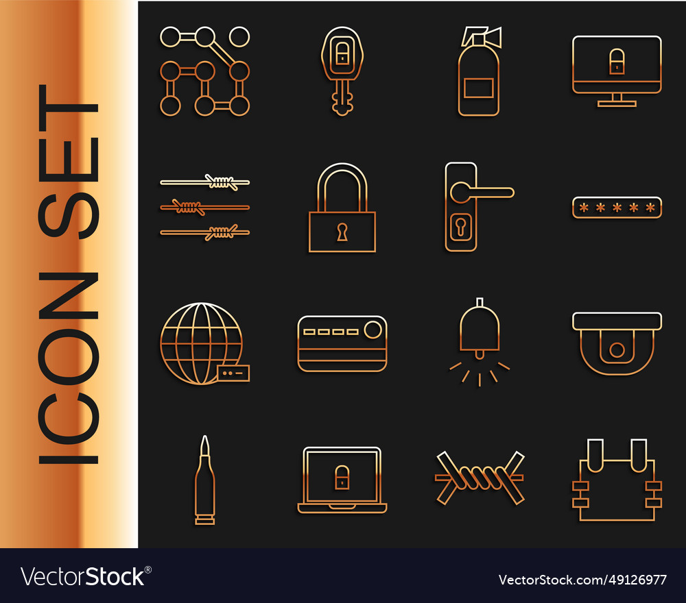 Set line bulletproof vest motion sensor password vector image Set line bulletproof vest motion sensor password