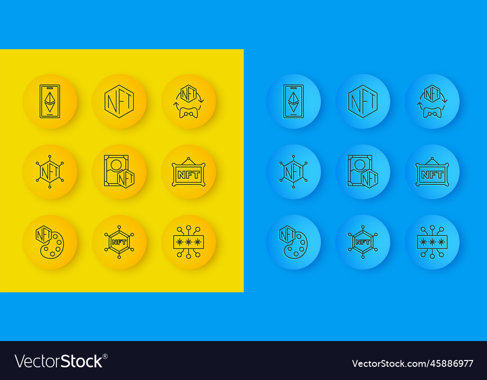 Set line nft digital crypto art blockchain vector image Set line nft digital crypto art blockchain