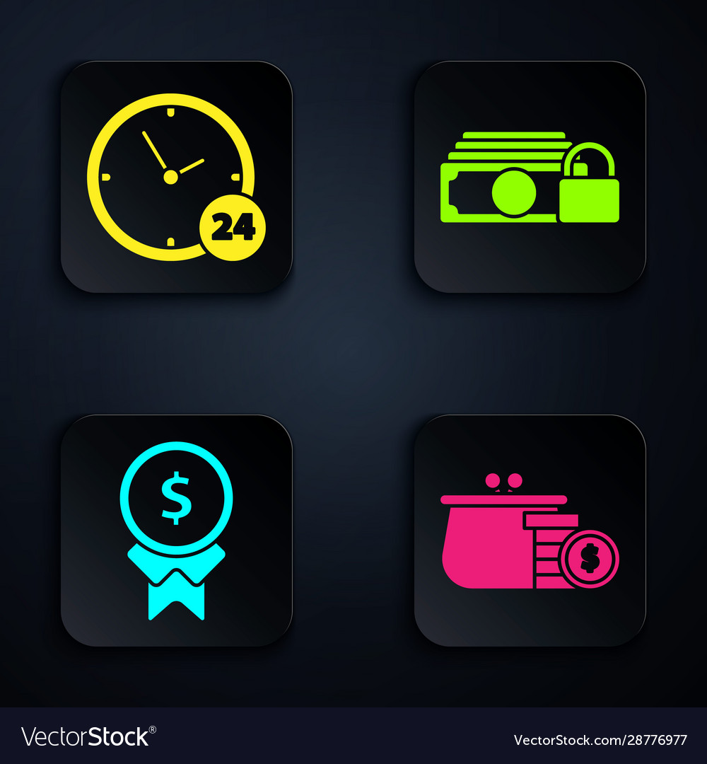 Set wallet with coins clock 24 hours reward vector image Set wallet with coins clock 24 hours reward
