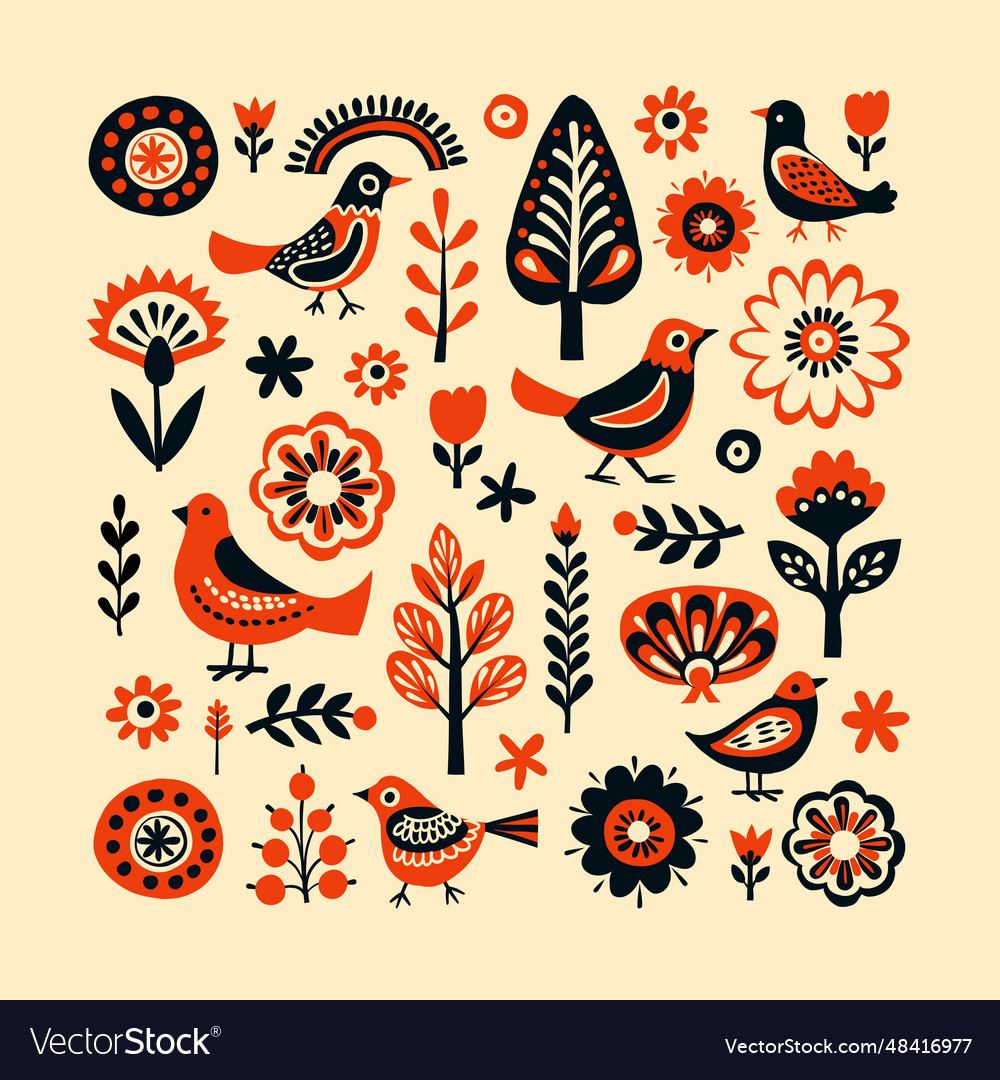 Simple minimalist scandinavian pattern with birds Vector Image