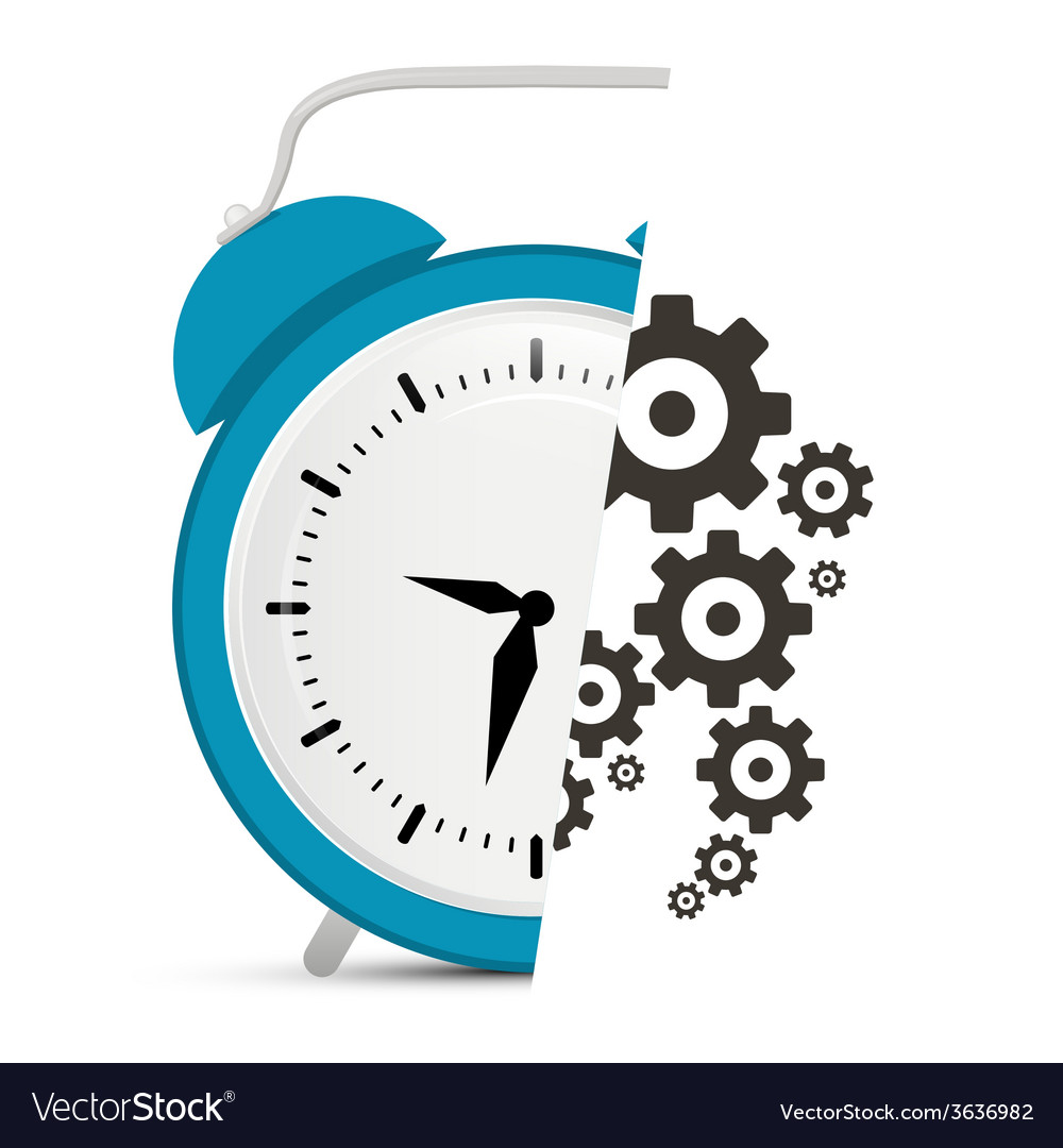 Alarm clock with cogs gears Royalty Free Vector Image