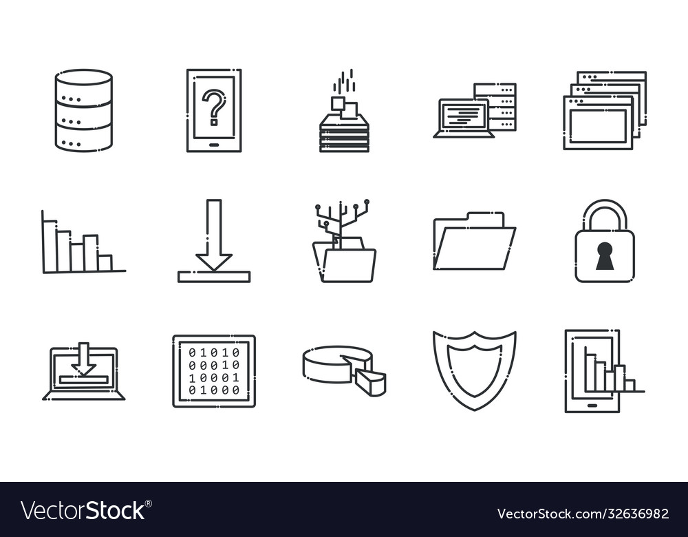 Big data line style icon set design