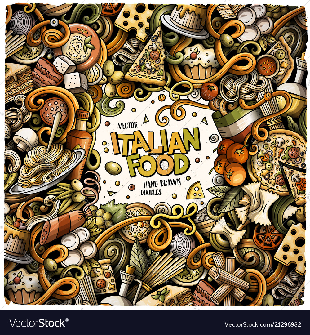 Cartoon doodles italian food frame Royalty Free Vector Image