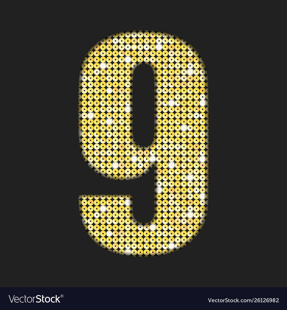 Gold sequins number - nine glitter font