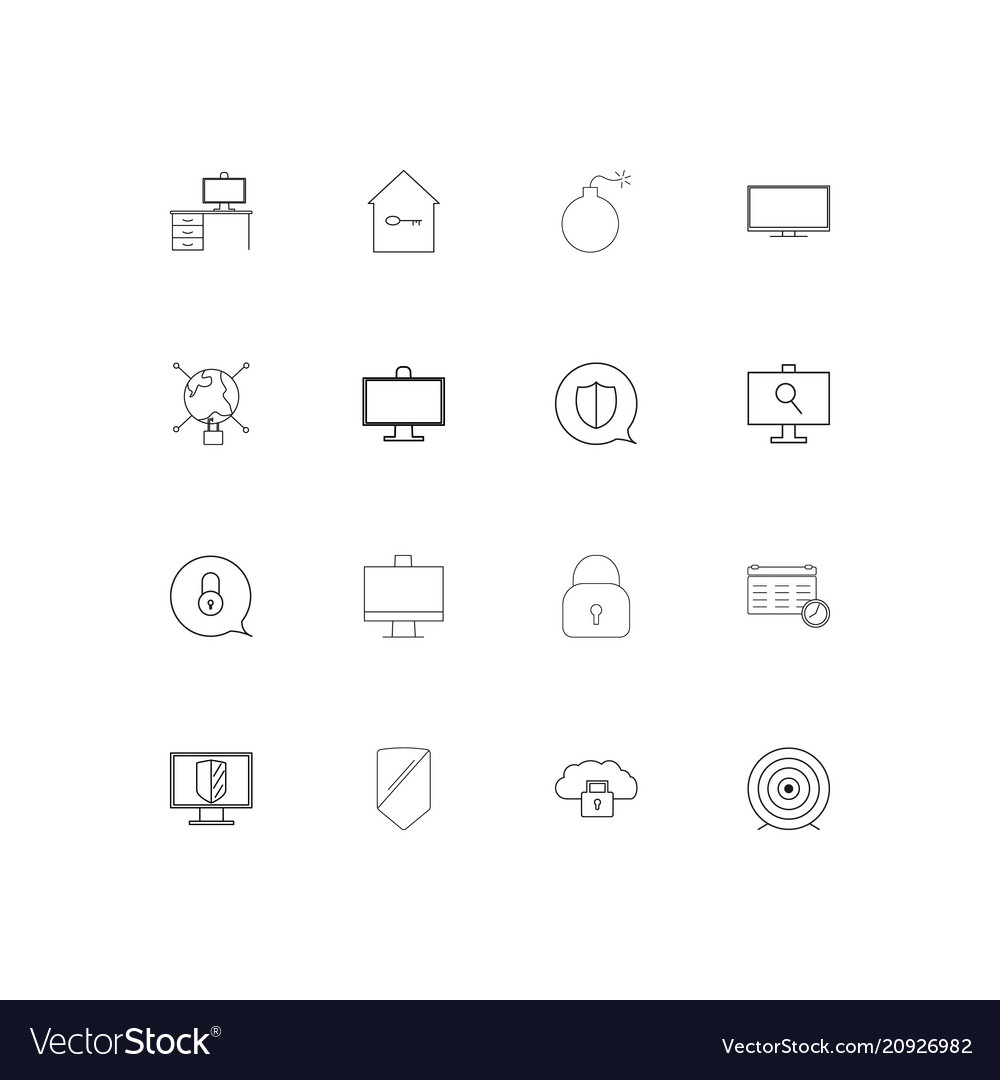 Internet security linear thin icons set outlined