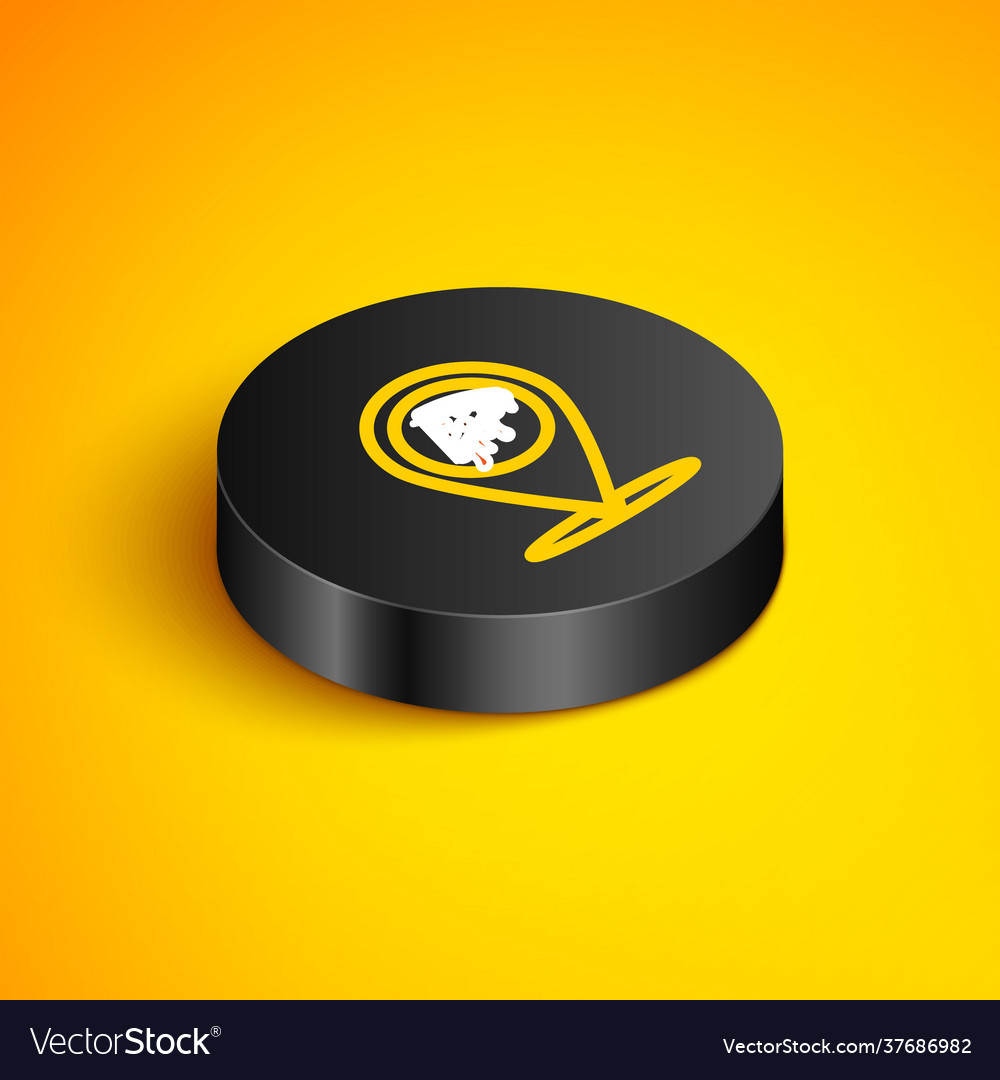 Isometric line map pointer with fast food slice vector image Isometric line map pointer with fast food slice