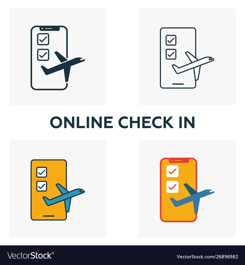Online check in icon set four elements in Vector Image