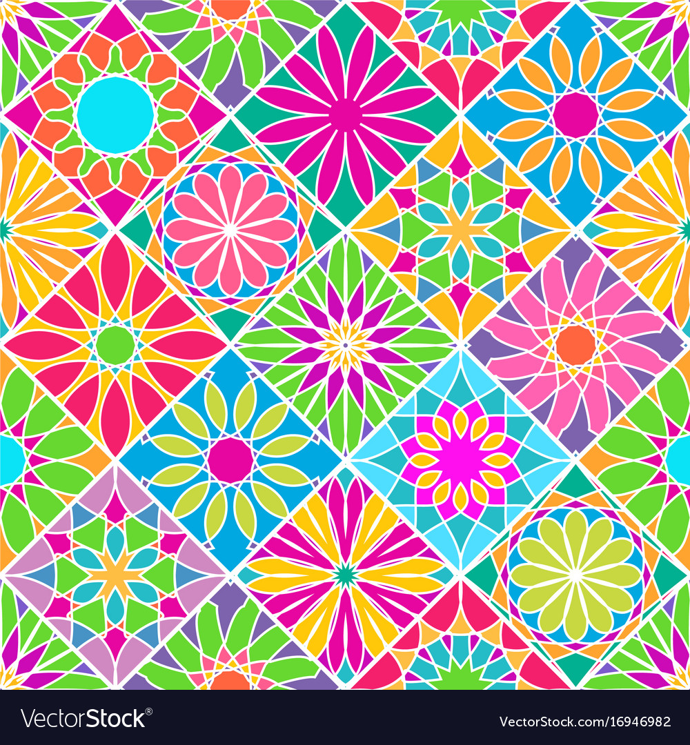 Seamless Pattern With Decorative Colorful Tiles Vector Image