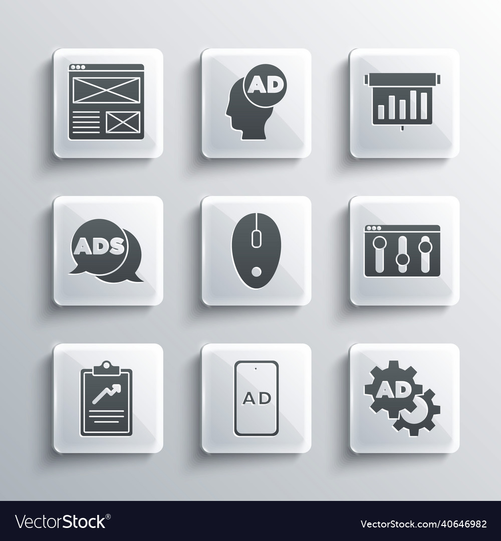 Set advertising browser setting computer mouse vector image Set advertising browser setting computer mouse