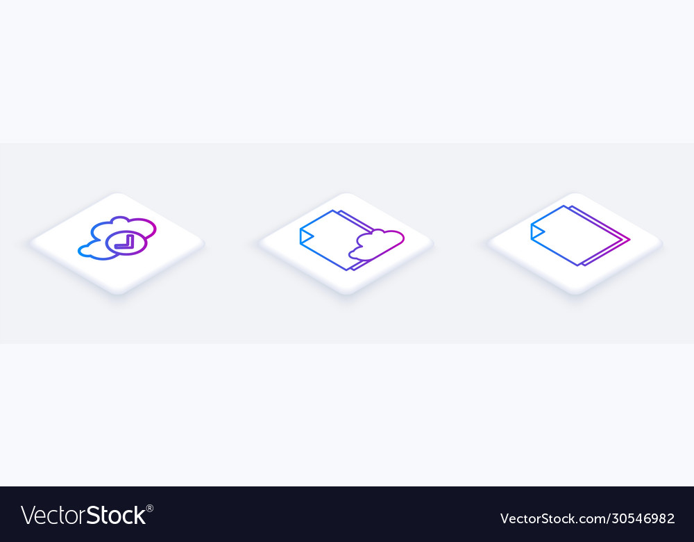 Set isometric line cloud with check mark vector image Set isometric line cloud with check mark