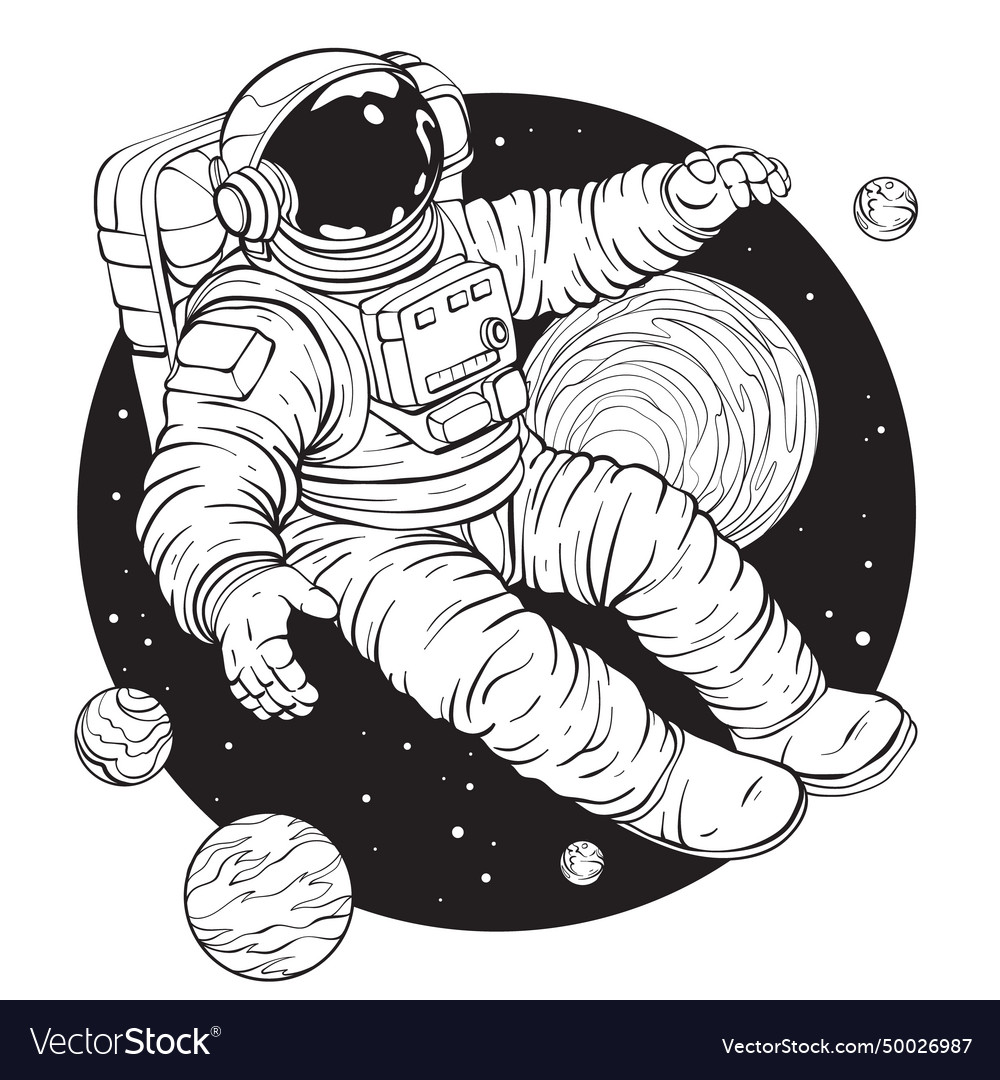 Black and white astronaut in a space suit