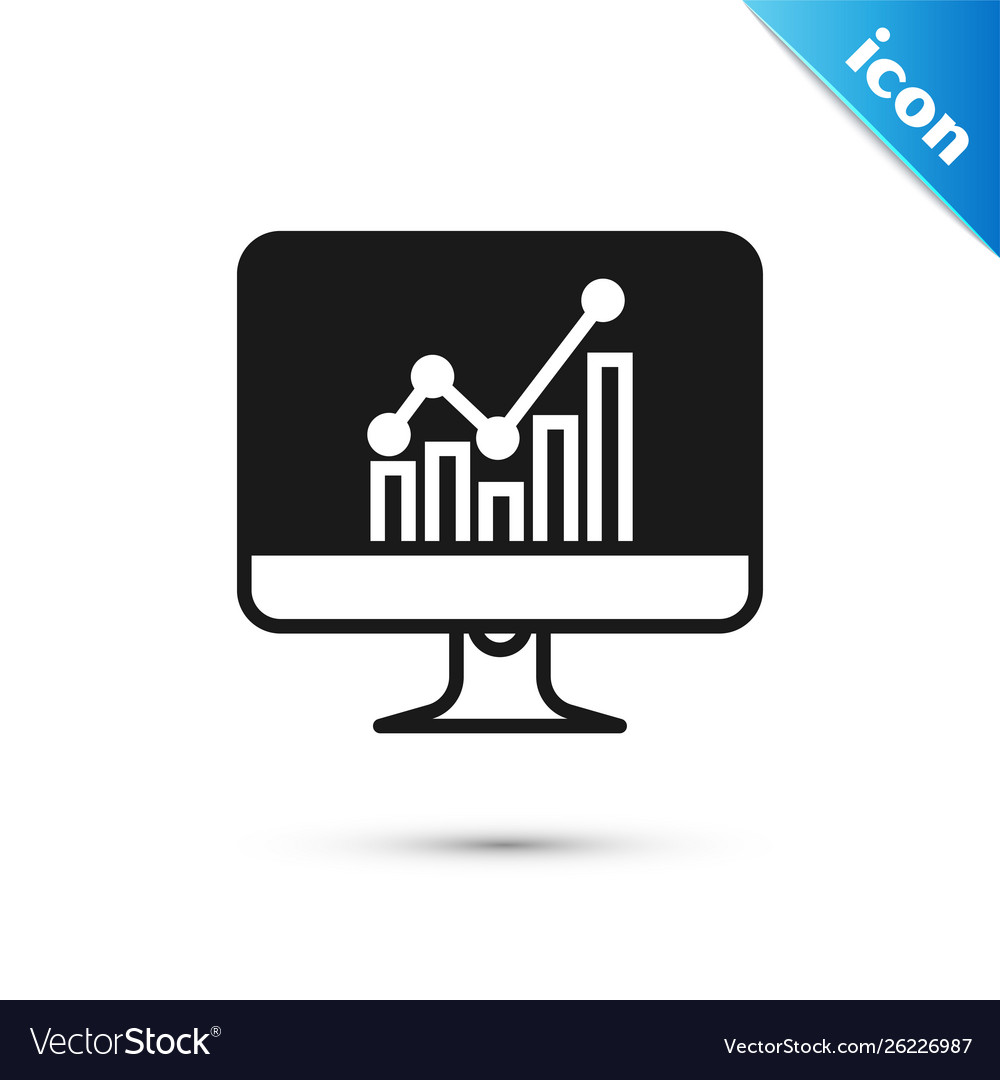 Black computer monitor with graph chart icon vector image Black computer monitor with graph chart icon