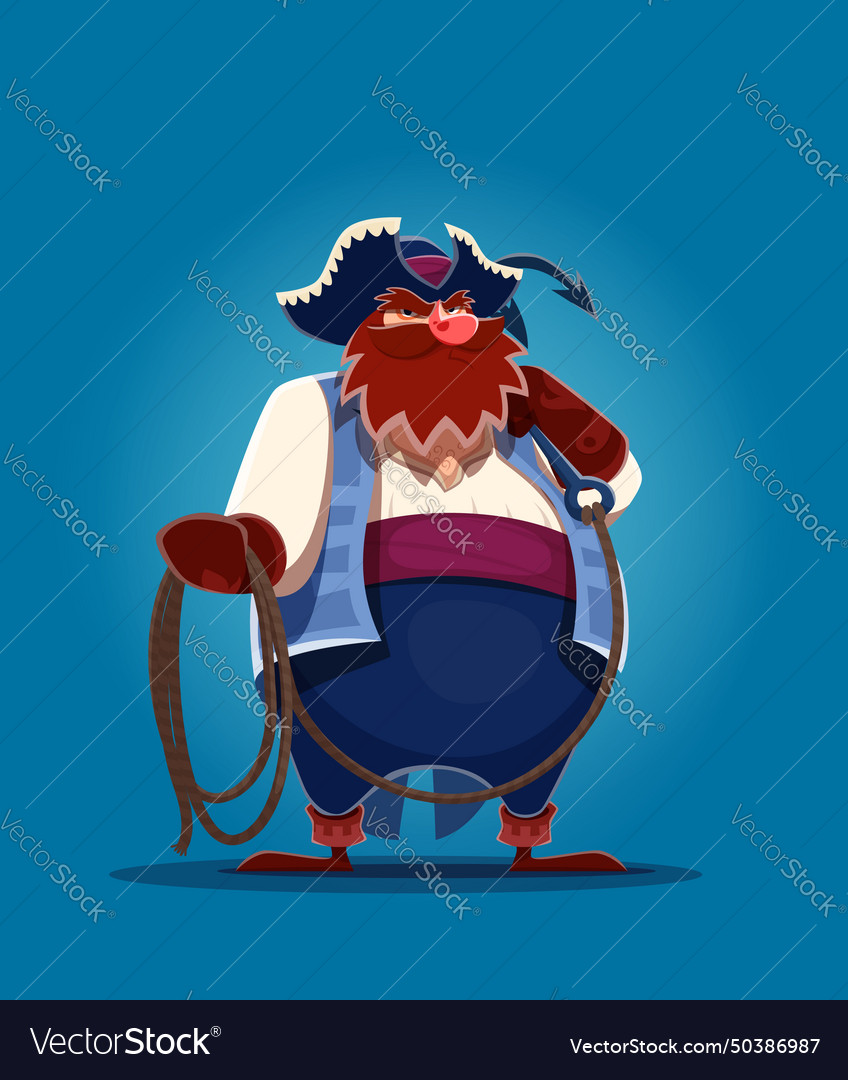 Cartoon fat pirate corsair sailor with hook rope Vector Image