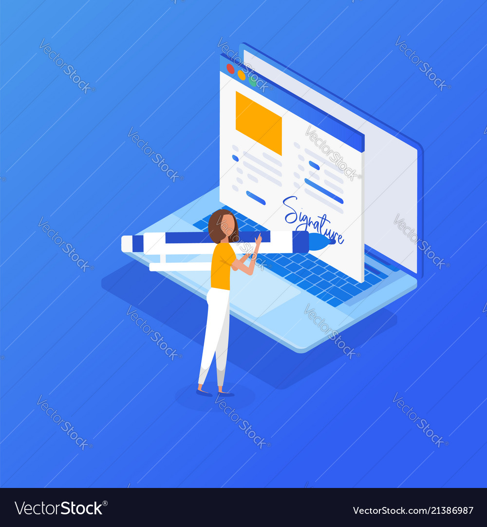 Digital signature flat 3d web isometric contract