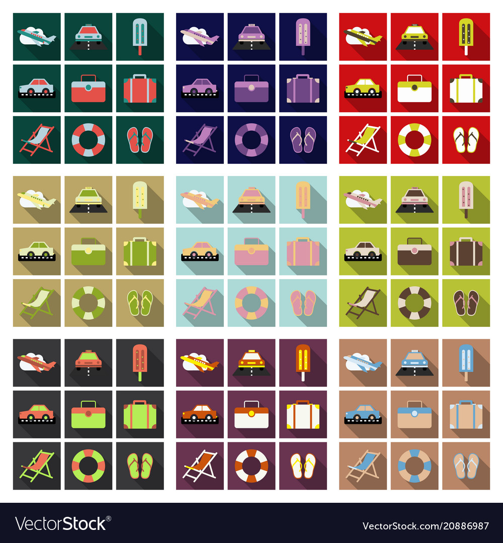 Flat icons set with long shadow effect
