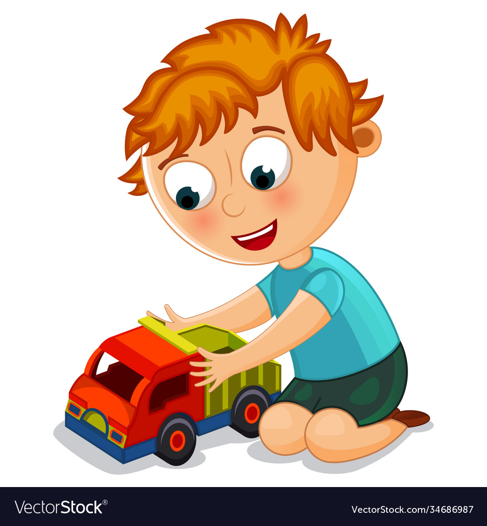 Boy playing with his truck toy Royalty Free Vector Image