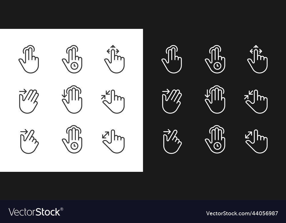Multitouch gestures pixel perfect linear icons vector image Multitouch gestures pixel perfect linear icons