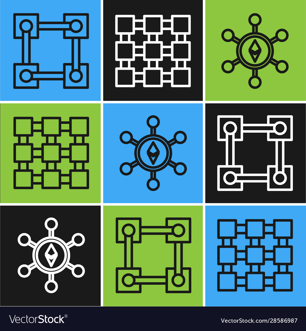 Set line blockchain technology vector image Set line blockchain technology
