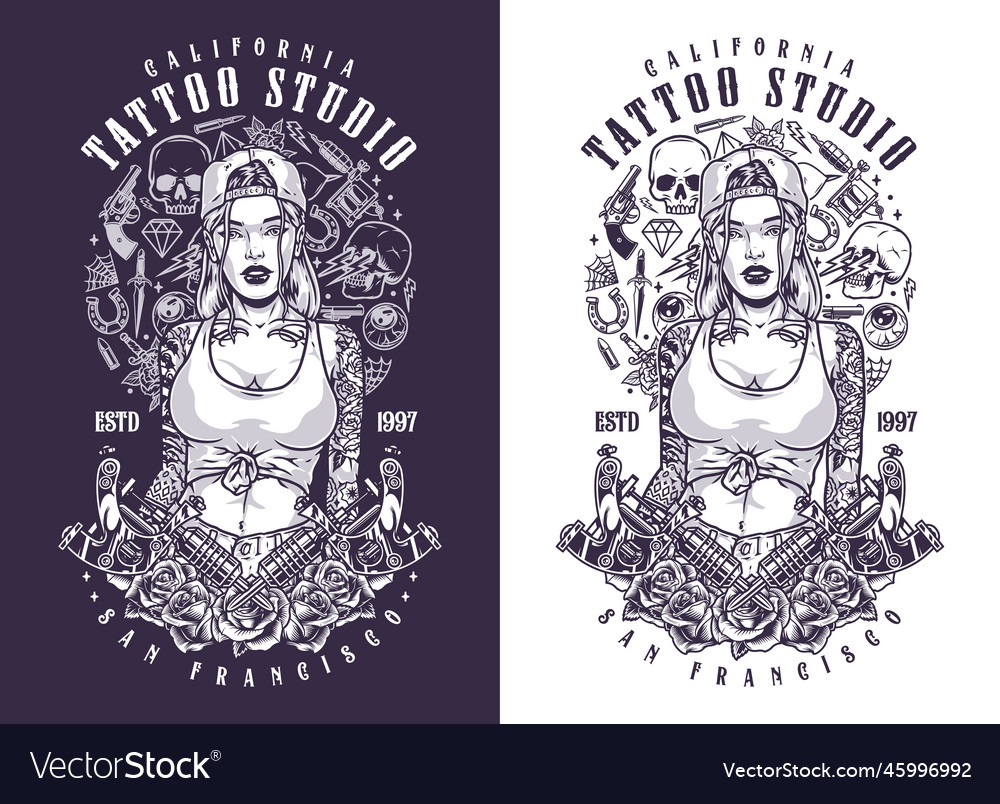 California tattoo studio flyer monochrome Vector Image