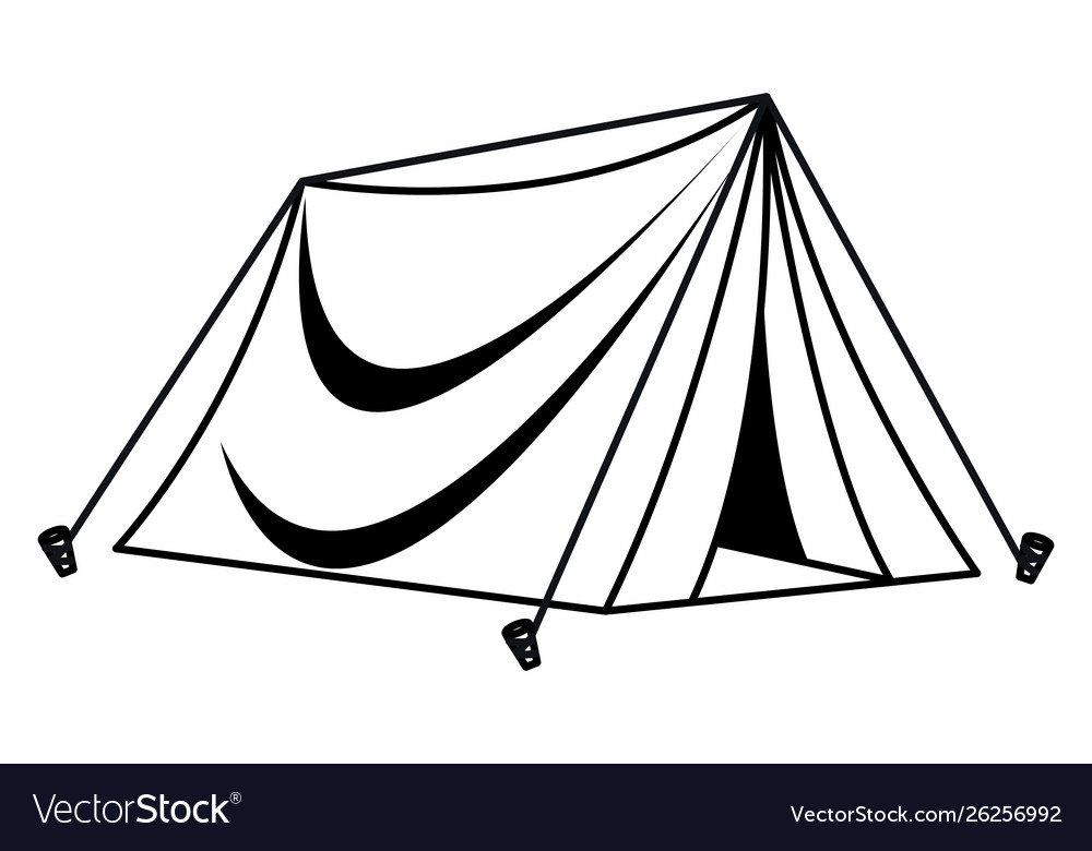 Camping travel tent equipment cartoon in black Vector Image