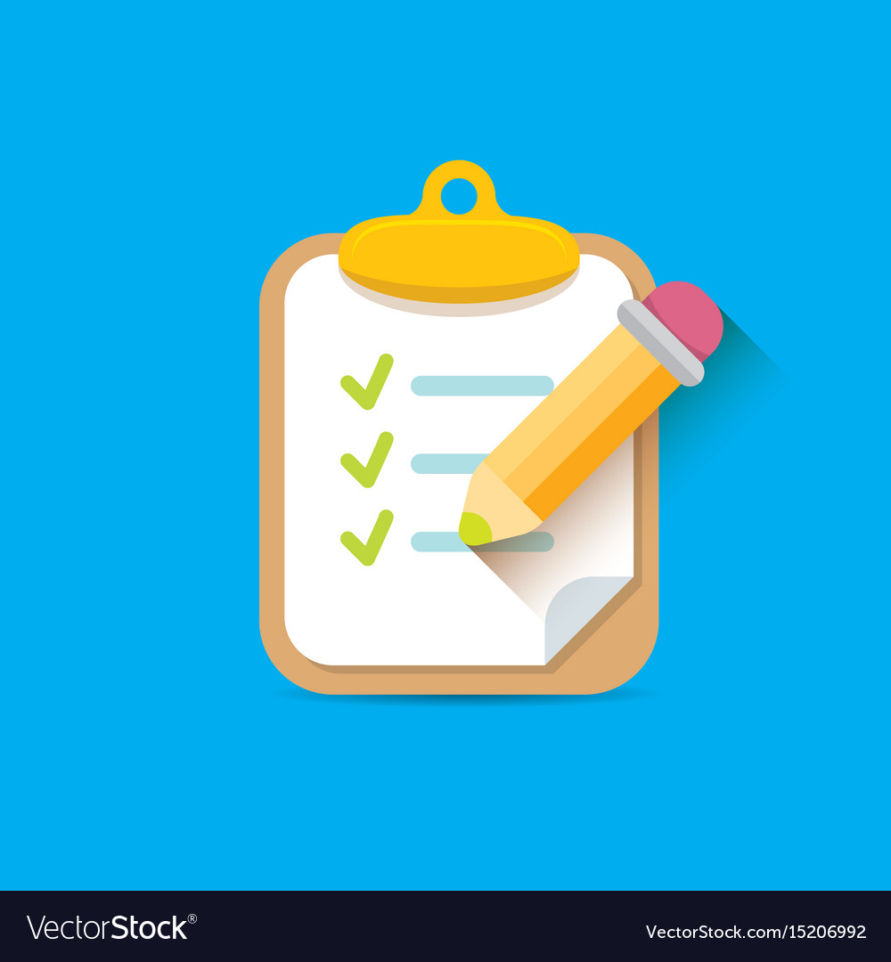 Clipboard icon with checkmarks and pencil